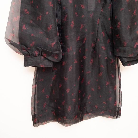 GANNI Floral Print Organza Short Shift Dress in Phantom 252 Size 42 NWT - Picture 6 of 11